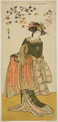 I. Nakayama Tomisaburo színész gésa Yukino (vagy Oyuki?) szerepében a Kabuki no Hana Bandai Soga című darabban, amelyet az Ichimura Színházban mutattak be a negyedik hónapban, 1781