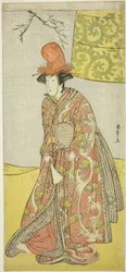 A színész Segawa Kikunojo III (?) vagy Segawa Otome (?) Shirabyoshi táncosként a Musume Dojo-jiben, az Edo no Hana Mimasu Soga (?) vagy a Buke no Hana Musume no Adauchi (?) című darabban, a Nakamurában. Színház (?) a negyedik hónapban, 1783 (?)