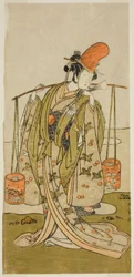 A színész Segawa Kitsuji III Murasame szerepében a Gohiiki Kanjincho című darabban, a Nakamura Színházban a tizenegyedik hónapban, 1773