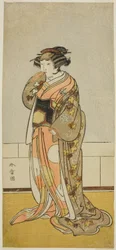 Yamashita Kinsaku II. Lady Kikusui (Kikusui Gozen) (?) szerepében a Kaeribana Eiyu Taiheiki (?) színdarabban, a Nakamura Színházban (?) a tizenegyedik hónapban, 1779 (?)