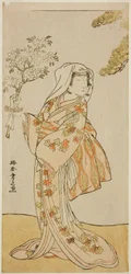 Yoshizawa Sakinosuke III Naniwazu szerepében a Sugata no Hana Yuki no Kuronushi című darabban, az Ichimura Színházban, 1776 tizenegyedik hónapjában