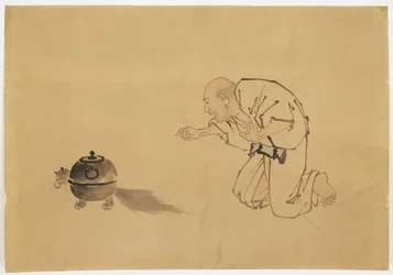 Illusztráció a "Tanuki Teakettle"-hez, 1850 körül (tinta és színes papíron)
