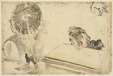 Mochi Maker és egy Tatami Maker (kettő vázlatok), 1815-1849 körül (tinta és szín a papíron)