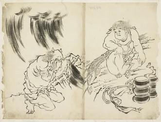 Vihar megszemélyesítése Kintaróval és Síró Oni, 1815-1849 körül (tinta papíron)
