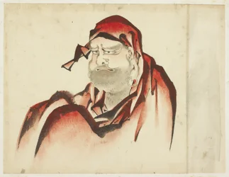 Vörösköpenyes Daruma, 1815-1849 körül (tinta és színes papíron)