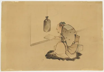 Tudós olvasás ablakban, 1850 körül (tinta és színes papíron)