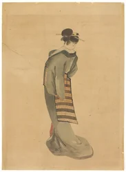 Álló szépség (hátulnézet), 1850 körül (tinta és színes papíron)