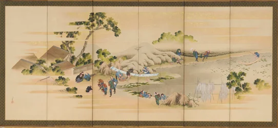Vidéki jelenetek és a Fudzsi-hegy, a pár egyike, Edo-korszak, kb. 1830-1832.