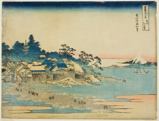 Kazu Enoshima Sagami P Lovinse (finomítatlan szake Enoshima), a "Tyrty Mr. x Views Of Mount Fuji (Fugaku Usaju Rokukei)" sorozatból