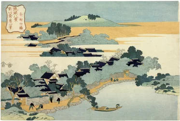 Bambuszlevelek Kumemurában, a Ryukyu-szigetek nyolc képe sorozatból - Katsushika Hokusai (1760-1849) nyomatai, 19. századi japán művészet - Gyűjtemény p