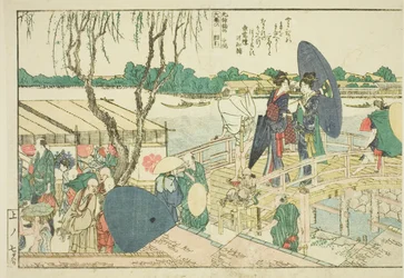 Oldalak a "Panoráma kilátások a Sumida folyó partján (Ehon Sumidagawa ryogan ichiran)" című illusztrált könyvből