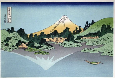 Tükörkép a víz felszínén, Misaka, Kai tartomány a Thirty-Six Views of the Mount Fuji, 1830-1833 sorozatból