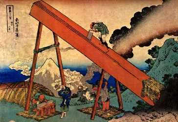 A Fuji-hegy 36 nézetéből álló sorozat: kilátás a Fudzsi-hegyre a Totomi-hegységről, Japán - Katsushika Hokusai (1760-1849) nyomata (ukiyo-e school) 1830-1833 állam Puskin Szépművészeti Múzeum, Moszkva