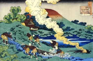 ""Serie de cent poemes par cent poetes : ""Kakinomoto no Hitomaro"" Estampe de Katsushika Hokusai (1760-1849) (ecole ukiyo-e) vers 1830 State Hermitage Saint Petersbourg Russie