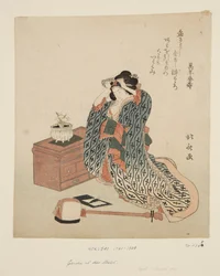 Shamisen Player Adjusting Her Hair (színes fatömb nyomat)