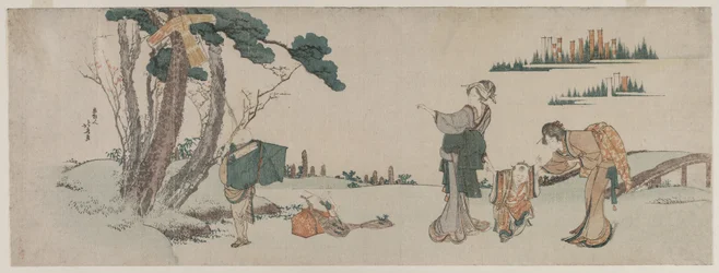 Nők, akik elvonják egy gyermek figyelmét, akinek a sárkánya elkapta a fát, c. 1800.