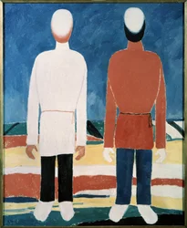 Két férfi figura (Two male Figures). Kasimir Severinovich Malevics (Malevich, Malevic) festménye (1878-1935), olaj, vászon