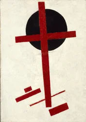 Misztikus szuprematizmus (fekete kereszt vörös oválison), Kazimir Szeverinovics Malevics (1878-1935)