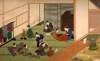 Gésák csoportja, Kawahara Keiga (1786-körülbelül 1860) műve, akvarell, Japán, japán civilizáció, 19. század eleje