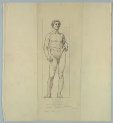 Akttanulmány a "Bátorság" figurájához, Jacob Dolson Cox emlékablakához, Oberlin College