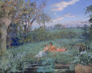 Szerelmesek a folyóparton, 1910-20 körül (pasztell és akvarell kartonon)