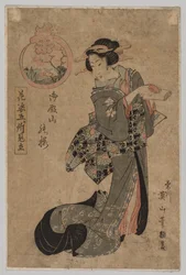 Courtesan szaké csészével és tekercsekkel