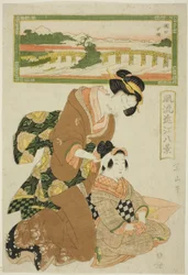 Evening Glow at Seta (Seta sekisho), a "Divatos nyolc kilátás Omira (Furyu Omi hakkei)" sorozatból