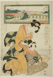 Evening Glow at Seta (Seta sekisho), a "Divatos nyolc kilátás Omira (Furyu Omi hakkei)" sorozatból