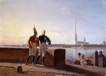 I. Sándor orosz cár (1777-1825) és testvére, Konstantin a Néva szélén Kil (19. század) festménye, a szentpétervári Ermitázs Múzeum