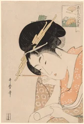Hanaogi of the Ogiya, a "Hat halhatatlan költőhöz hasonlított híres szépségek (Komei bijin rokkasen)" sorozatból