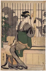A Chiyozuru teaház (árnyékok a shódzsin), Kitagawa Utamaro (1753-1806)