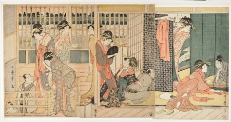 Reggeli jelenet a japán "tolerancia házában" (karitaku) – Kitagawa Utamaro (1753-1806) nyomata