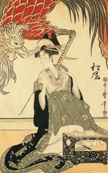 Az Oiran Matsuzake pipával, Kitagawa Utamaro, fametszet