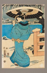 Ukiyo-e print – Fésűt tartó nő, XIX. század