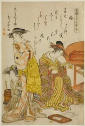 A Daimonjiya udvarhölgye, Hitomoto a "Comparing New Beauties of the Yoshiwara – A Mirror of Your Own Writings (Keisei shin bijin awase jikihitsu kagami)" című albumról.
