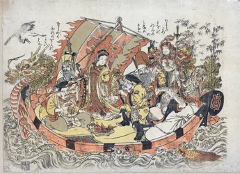 Sept Divinites du Bonheur - Seven Lucky Gods par Kitao, Shigemasa (1739-1820), 1775 és 1780 között - Színes linómetszet, 32,6x46,1 - Magángyűjtemény