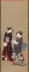 Két lány áll, az egyik kezében egy nyitott könyv, 1615-1868.