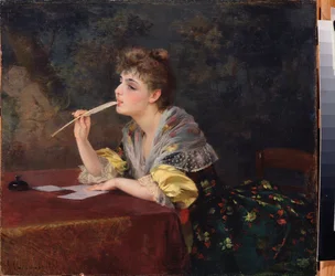 Egy levél (A Letter) - Klavdi Petrovich Stepanov (1854-1910) festménye, olaj, vászon