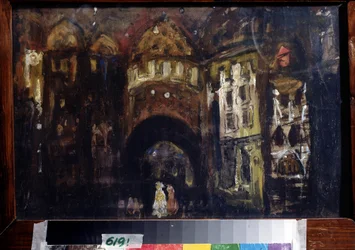 Színpadterv Charles Gounod Faust című operájához (C. Gounod Opera Faust színpadterve). Konsztantyin Alekszejevics Korovin (Konsztantin Korovin) (1861-1939) alkotása, gouache kartonon