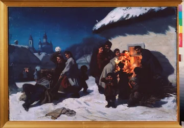 Le cantique de Noel en Ukraine (Karácsonyi ének Ukrajnában) – Konsztantyin Alekszandrovics Trutovszkij (Troutovszkij) (1826-1893) festménye, olaj, vászon