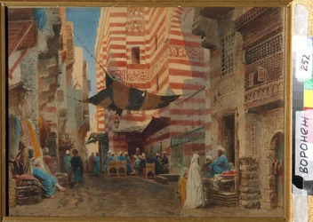 Kairó (Egyiptom) utcáin. Konsztantyin Jegorovics Makovszkij (Konsztantin Makovszkij) (1839-1915) alkotásai, papíron