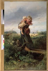 Gyermekek menekülnek a zivatar elől. Konsztantyin Jegorovics Makovszkij (Konsztantin Makovszkij) (1839-1915) festménye, olaj, vászon