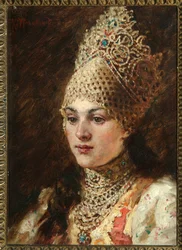 Femme boyard (boiard, boiar) – Konsztantyin Jegorovics Makovszkij (Konsztantyin Makovski) peinture (1839-1915), huile sur toile, vers 1890 – (Boyar felesége, Olaj, vászon, Konsztantyin Jegorovics Makovszkij