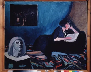 Egy nő olvas (A Woman Reading). Konsztantyin Nyikolajevics Isztomin (1887-1942) festménye, olaj, vászon 1931 Orosz modern művészet, XX. Állami Tretyakov Galéria, Moszkva.