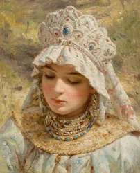Konstantin Makovsky (attr) Lány Kokoshnikkal