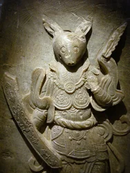 Sírdísz, zodiákus nyúl agalmatoliton, 8. század az északi és déli királyság időszaka alatt, Korea. Fényképészet, Szöuli Nemzeti Múzeum, Koreai Köztársaság