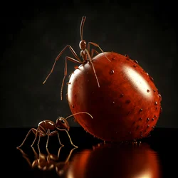 Egy barna hangya felmászik egy hatalmas almára 1