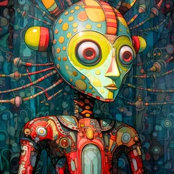 Carnival Cajun Swamp Mutant Sci-Fi Droid, Tim Burton és Beksinski 2 művészi stílusában