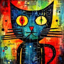 Niedliche Katze, im Stil von Picasso, Joan Miro und Basquiat 3
