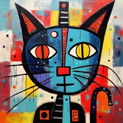 Niedliche Katze, im Stil von Picasso, Joan Miro und Basquiat 4